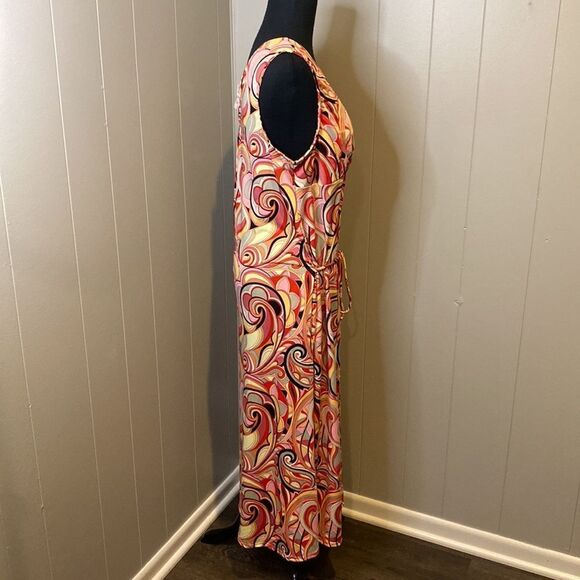 Jade by Jane 1XL Maxi Dress Sleeveless Abstract Design Waist Tie - Picture 3 of 7